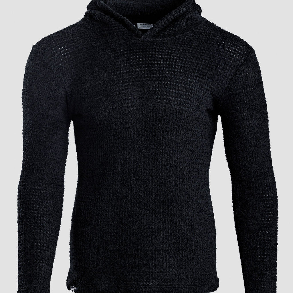 A black Alpha 120 hoodie, shown on a light gray background.