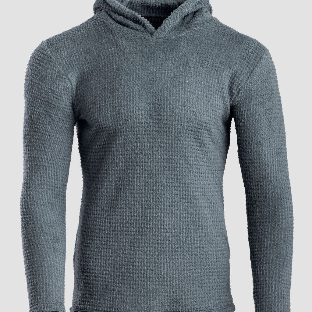 A light gray Alpha 120 hoodie, shown on a light gray background.