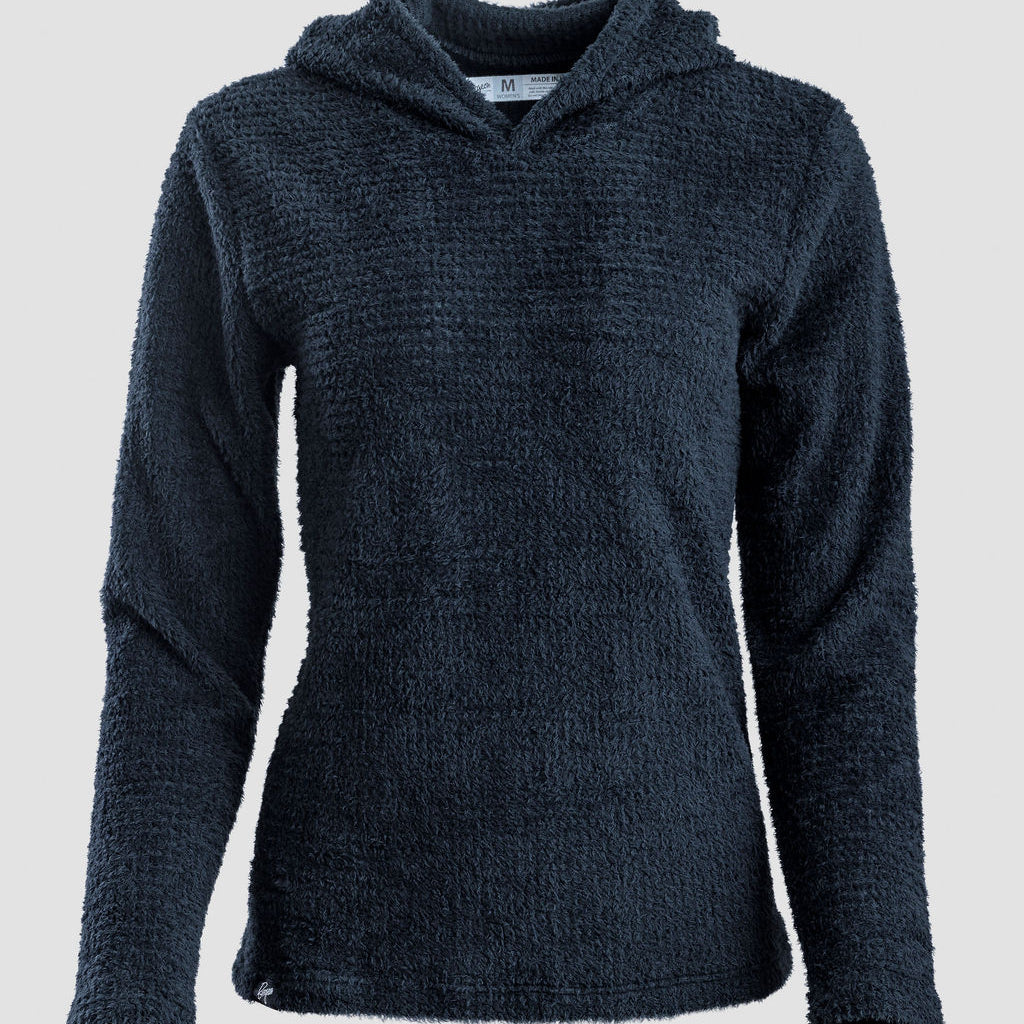 A dark navy blue Alpha 120 Hoodie, displayed on a neutral light gray background.