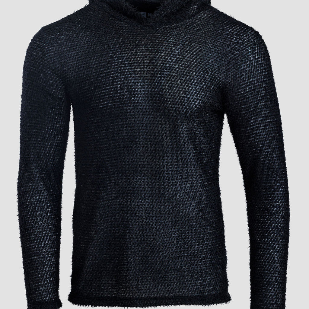 A dark navy blue Alpha 60 hoodie, shown on a light gray background.
