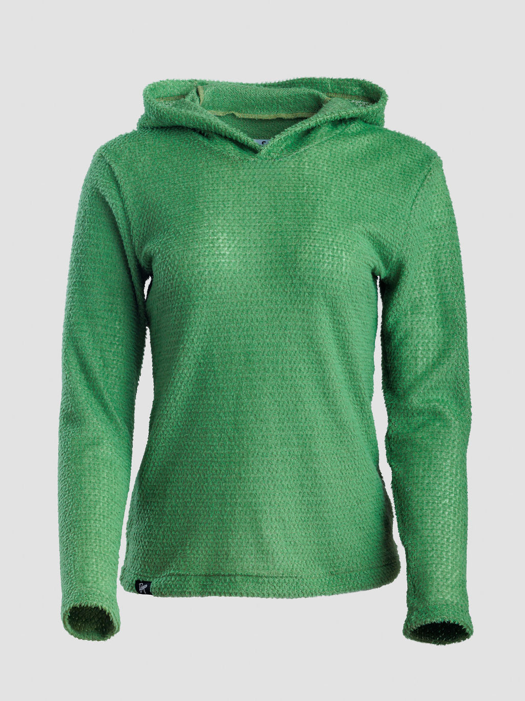 A bright green Alpha 90 hoodie, shown against a light gray background.