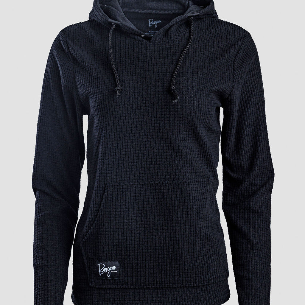 A dark navy blue Highlander Hoodie with a drawstring hood and kangaroo pocket, shown on a light gray background.