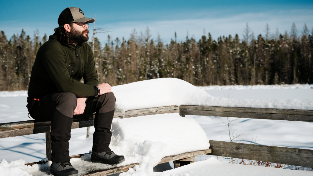 Tim wears the Franconia Mid Layer