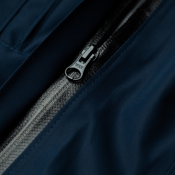 Closeup of Men's Tuckerman Jacket in 'Midnight Blue.'
