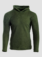 An olive green Alpha 120 hoodie, displayed on a neutral light gray background.