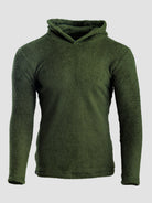 An olive green Alpha 120 hoodie, displayed on a neutral light gray background.