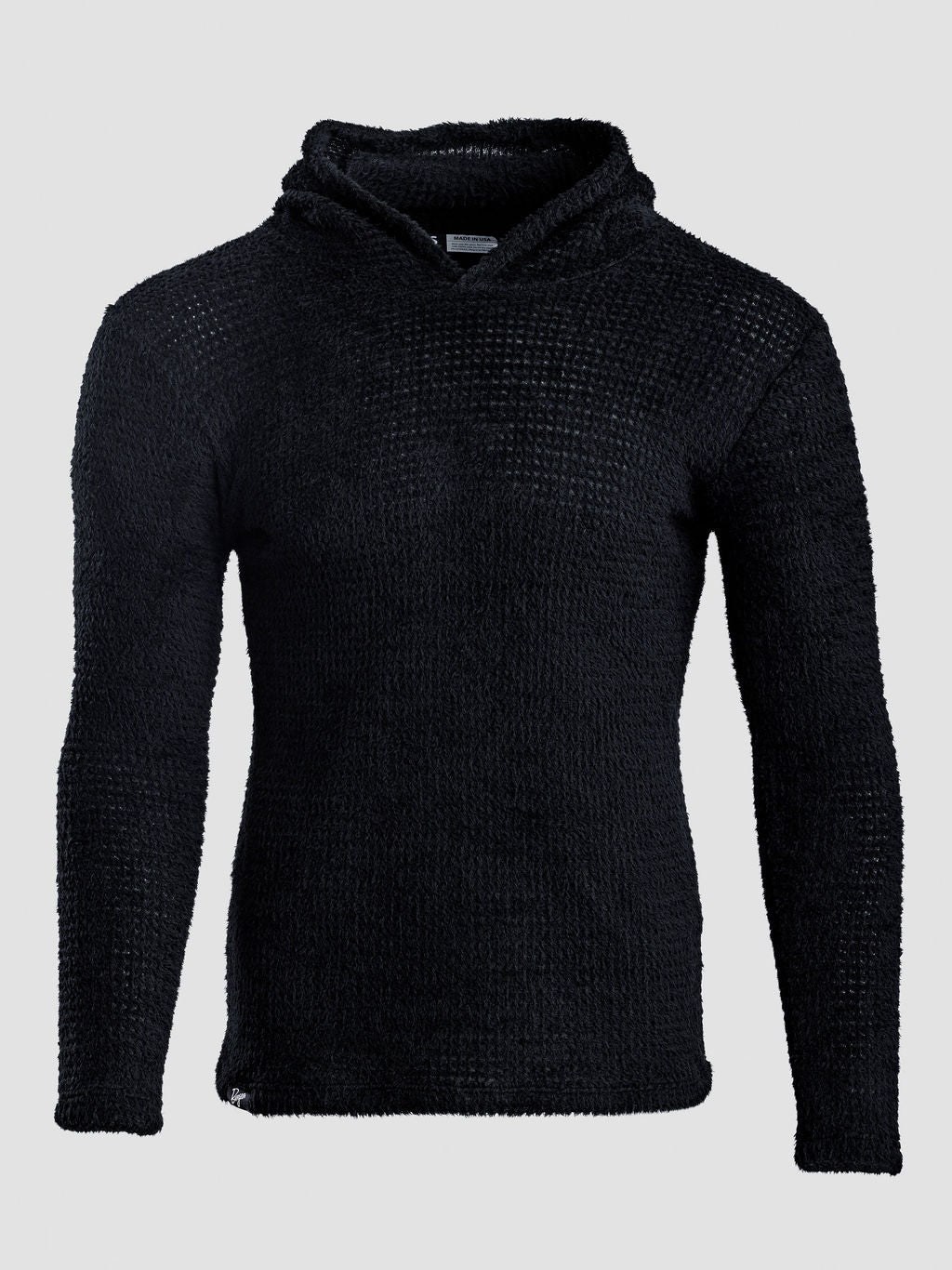 A black Alpha 120 hoodie, shown on a light gray background.