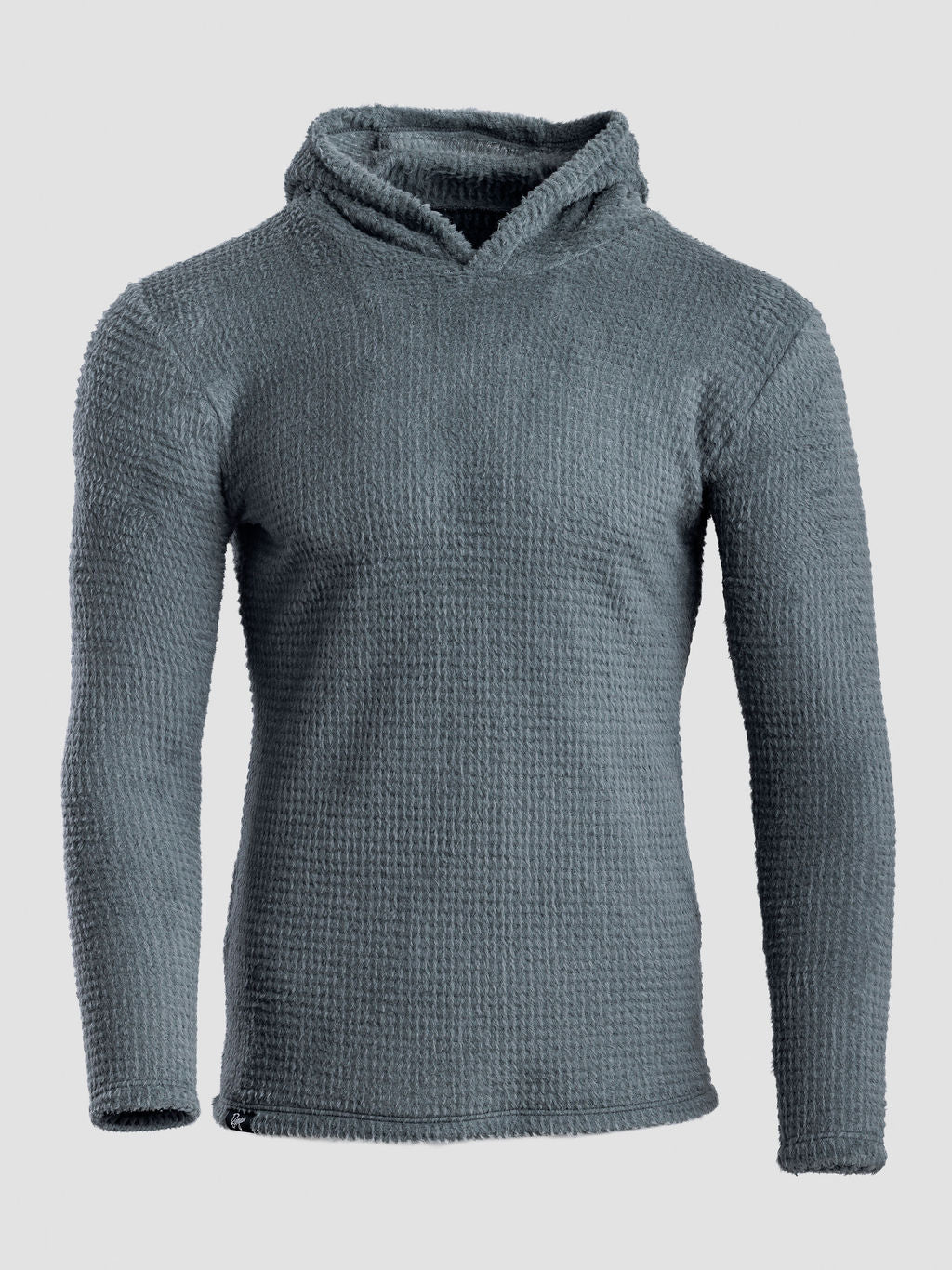 A light gray Alpha 120 hoodie, shown on a light gray background.