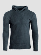 A dark slate blue Alpha 120 hoodie against a light gray background.