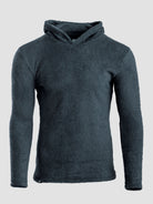 A dark slate blue Alpha 120 hoodie against a light gray background.