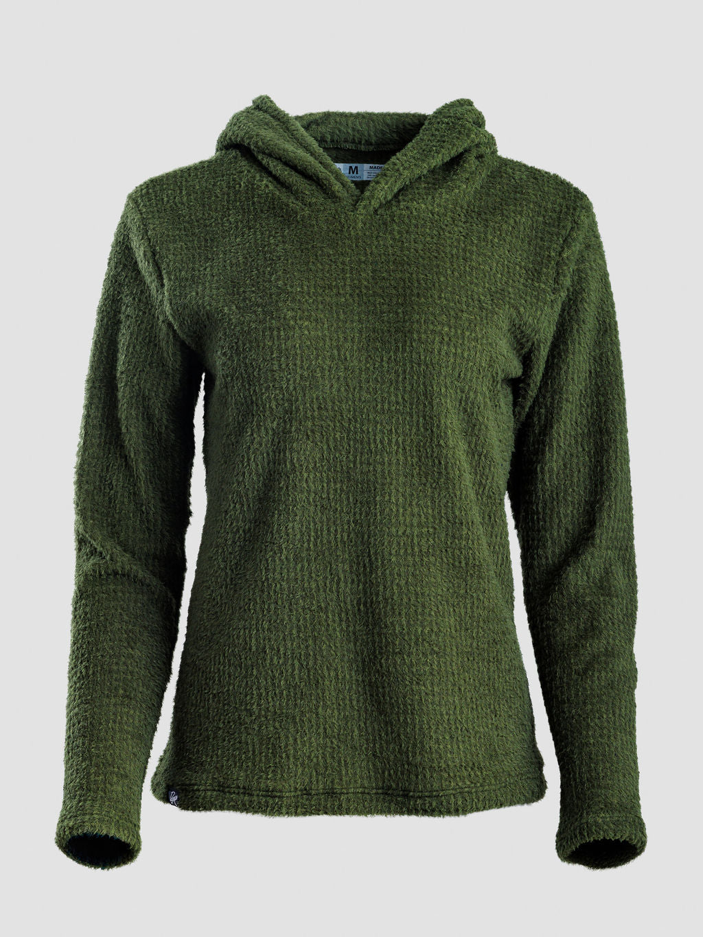 An olive green Alpha 120 Hoodie  displayed on a ghost mannequin against a light gray background.