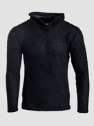 A black textured Alpha 90 hoodie, shown on a light gray background.