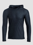 A dark navy blue Alpha 90 hoodie with a waffle or honeycomb pattern, displayed on a neutral light gray background.
