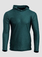A dark green Alpha 90 hoodie, shown on a neutral light gray background.