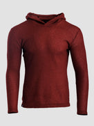 A textured Alpha 90 hoodie in a deep burgundy red, displayed on an invisible mannequin against a light gray background.