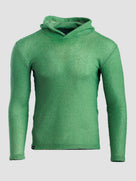 A bright green textured Alpha 90 hoodie displayed on a neutral light gray background.
