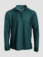 A dark teal textured quarter-zip Polartec Alpha Direct Hoodie on a light gray background.