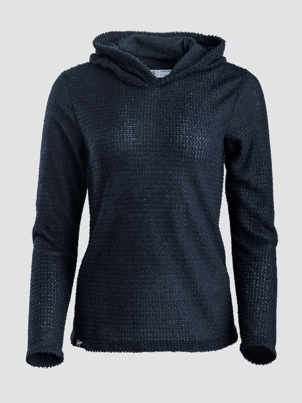A dark navy blue Alpha 90 hoodie, displayed on a neutral light gray background.