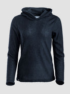 A dark navy blue Alpha 90 hoodie, displayed on a neutral light gray background.