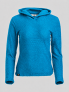 A bright turquoise blue Alpha Direct 90 Hoodie shown against a neutral light gray background.