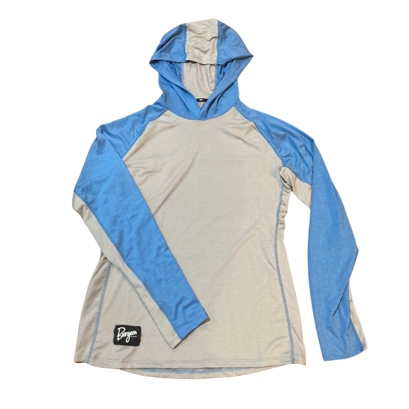 Women's Flume Hoodie in the Granite Gray/Ruddy Duck Blue Colorblock style.