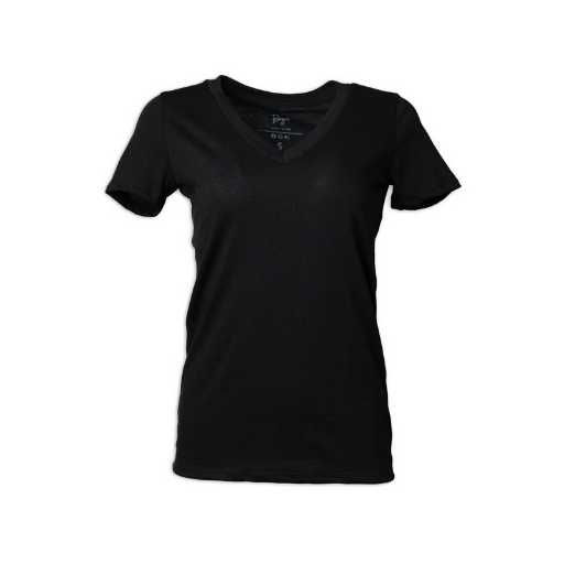 Unisex Black short sleeve v-neck t-shirt. No logo shown on the shirt. The photo shows an alternate color option for the 4,000 Footers shirt. Logo placements would be the same on this shirt as others.
