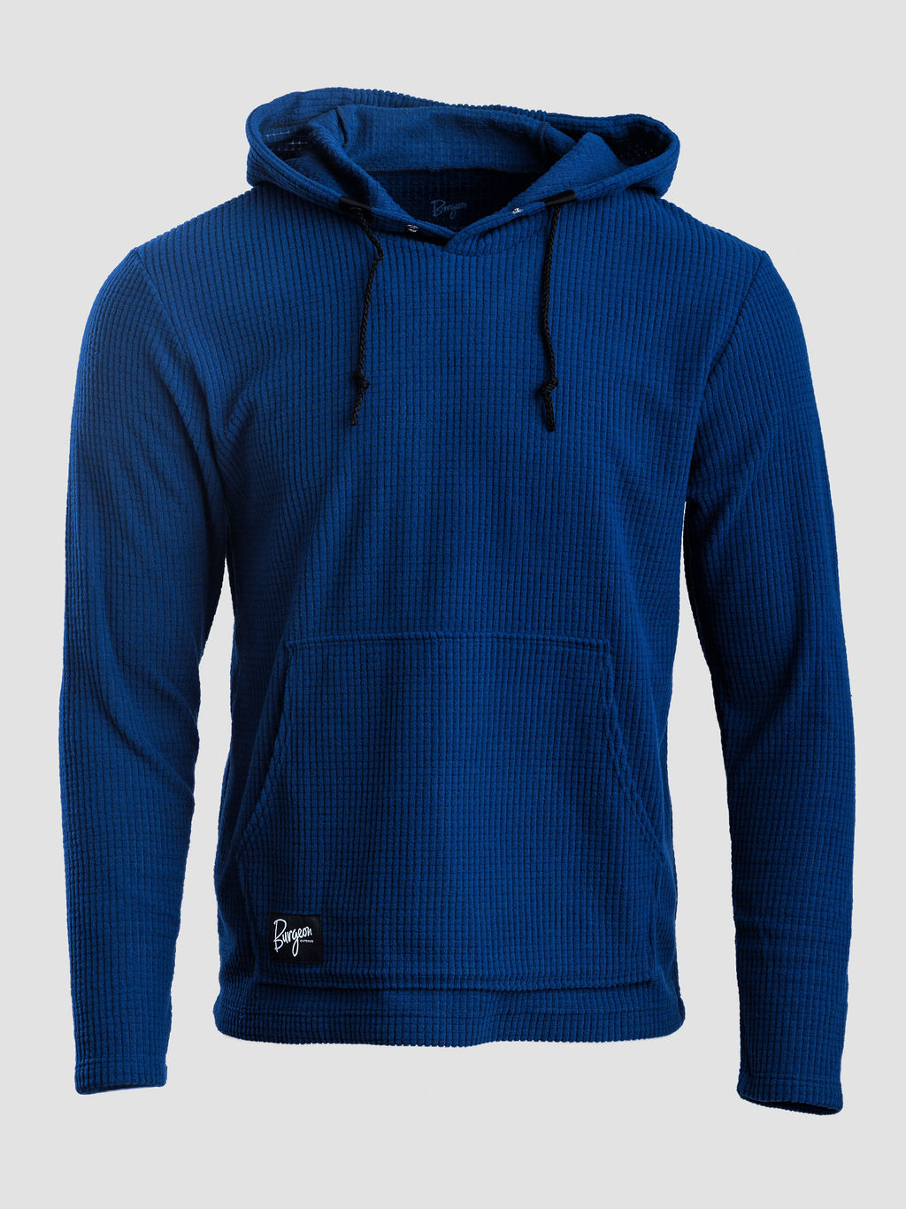 A royal blue Highlander hoodie with a drawstring hood and kangaroo pocket, shown against a light gray background.