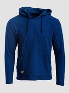 A royal blue Highlander hoodie with a drawstring hood and kangaroo pocket, shown against a light gray background.