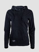 A dark navy blue Highlander Hoodie with a drawstring hood and kangaroo pocket, shown on a light gray background.