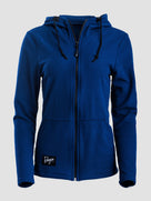 A royal blue ribbed zip-up hoodie with a drawstring hood and a small black 'Burgeon' brand patch on the lower left front, shown against a light gray background.