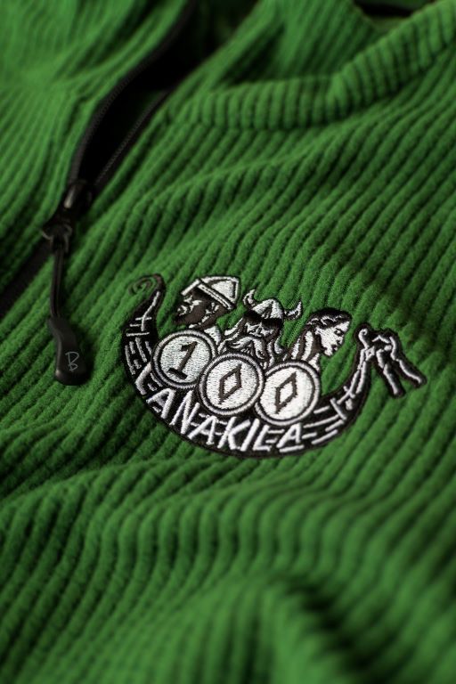 Close up of the logo on the Lanakila Hoodie.
