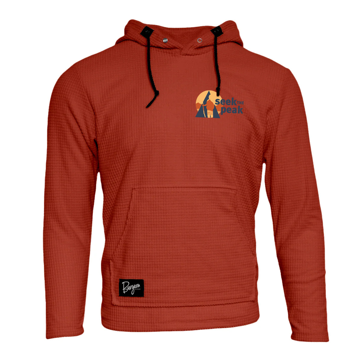 Seek the Peak Highlander Hoodie in Red Fox wtih logo