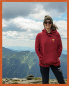 Women's Seek the Peak hoodie on the Peak of Mt Washington!