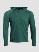 A dark green long-sleeve Sunseeker Hoodie shown on a neutral light gray background.