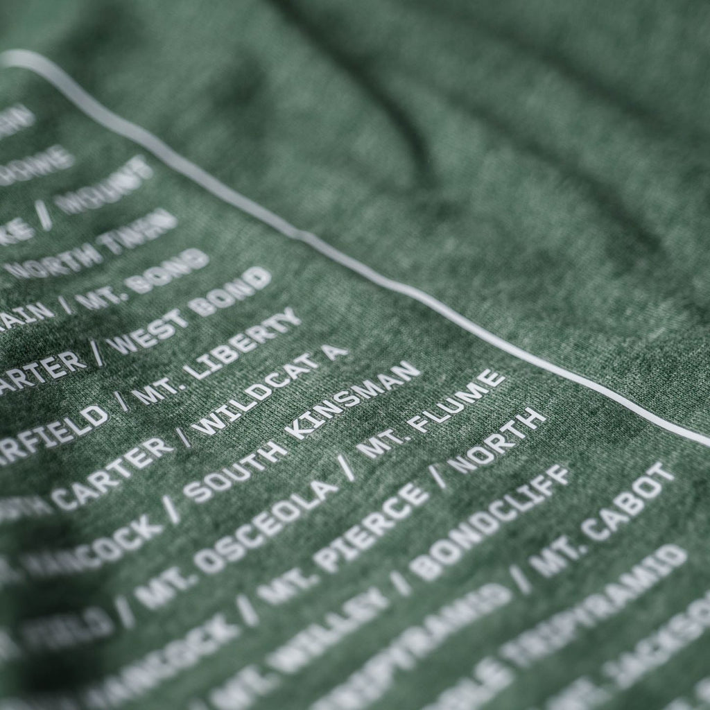 Close up shot of the back of the 4,000 Footers t-shirt.