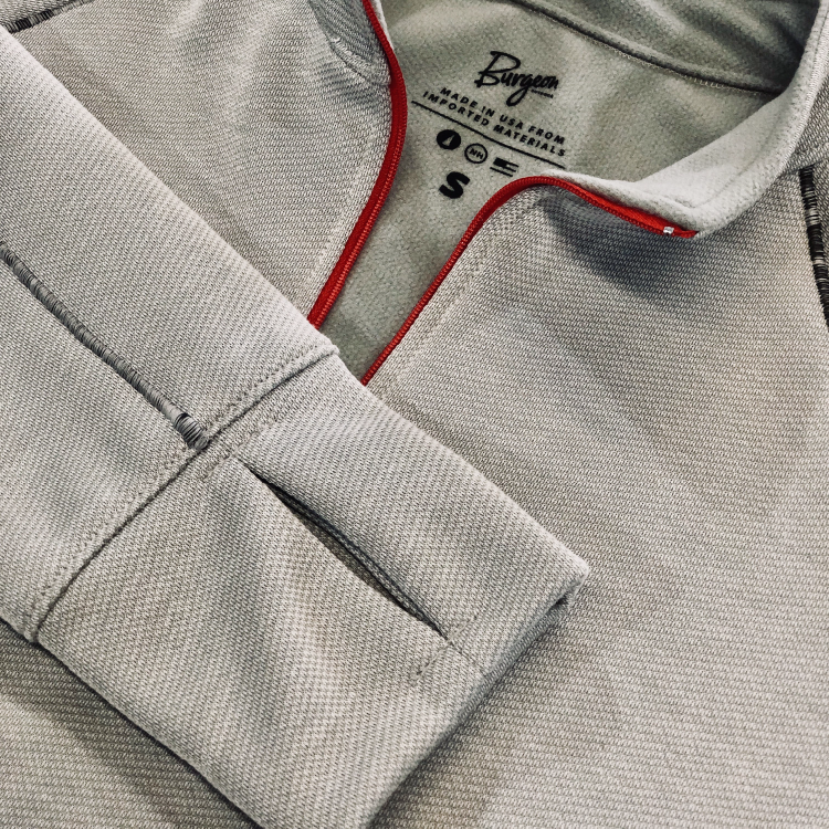 Thumbhole Style Cuff Shown on Men's Bond Quarter-Zip in Light Gray